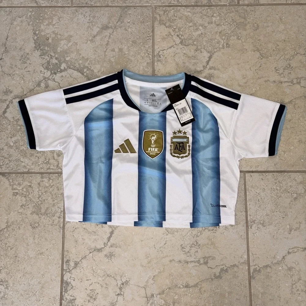 Adidas Argentina 26 Home Crop Jersey Women Shirt White Icey Blue KE5982